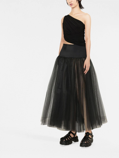 Norma Kamali Diana One-shoulder Ruched Crop Top In Schwarz