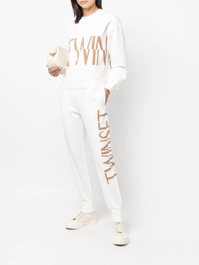 Shop Twinset Logo-print Track Pants In Weiss