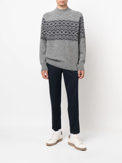 Brunello Cucinelli Fair Isle Intarsia-knit Jumper In Grau