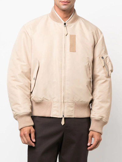 Shop Burberry Logo-print Bomber Jacket In Nude