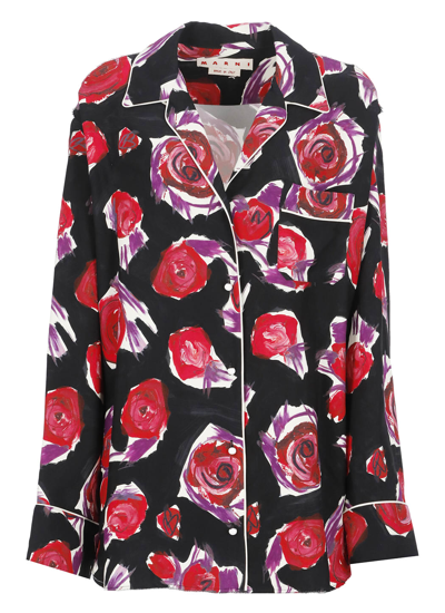 Shop Marni Spinning Roses Cady Shirt In Black