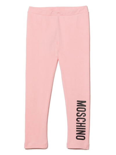 Shop Moschino Logo-print Cotton Leggings In 粉色