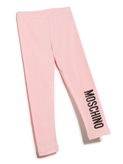 Shop Moschino Logo-print Cotton Leggings In 粉色