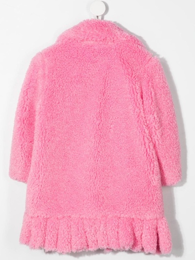 Shop Monnalisa Teddy Fringed-hem Coat In Pink