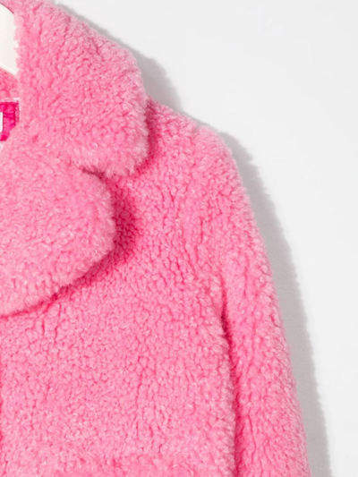 Shop Monnalisa Teddy Fringed-hem Coat In Pink