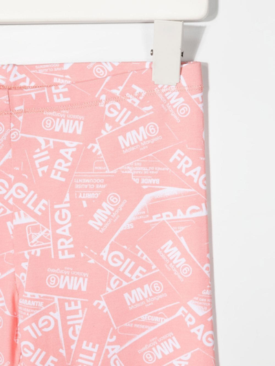 Shop Mm6 Maison Margiela Fragile Logo-print High-rise Leggings In Pink