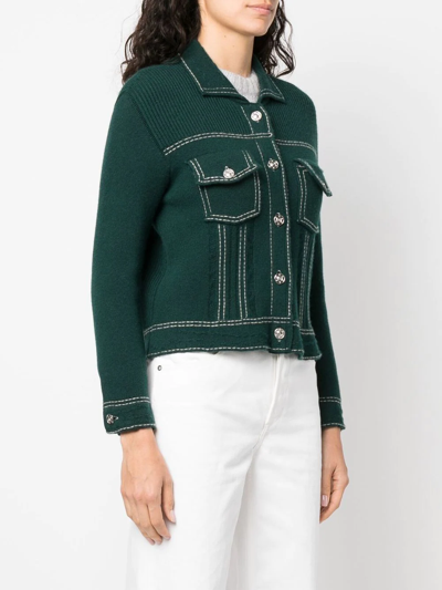 Shop Barrie Contrasting-stitch Detail Knit Cardigan In Green