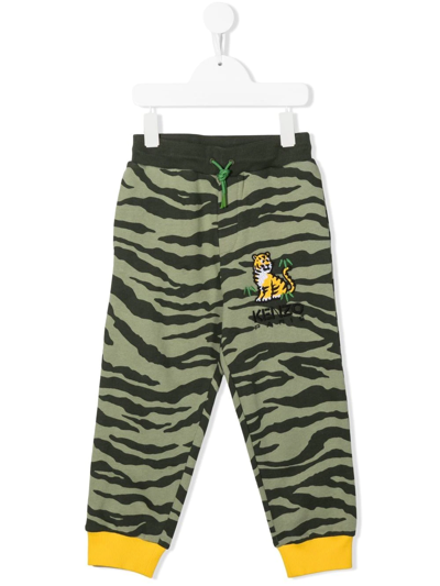 Shop Kenzo Tiger-print Cotton Track Pants In Green