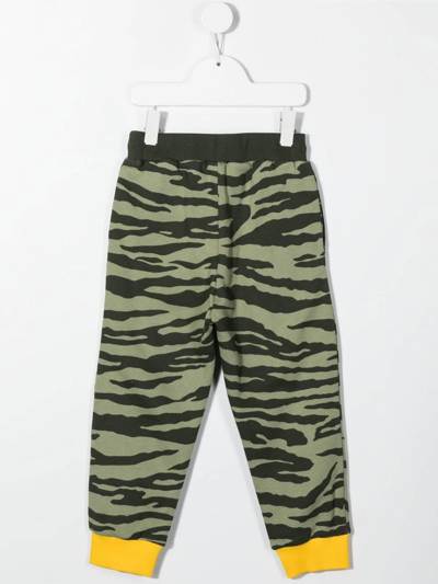 Kenzo Tiger-print Cotton Track Pants In Green