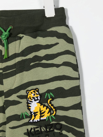 Shop Kenzo Tiger-print Cotton Track Pants In Green