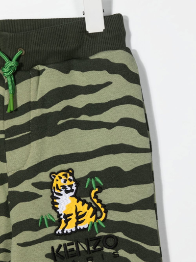 Kenzo Tiger-print Cotton Track Pants In Green