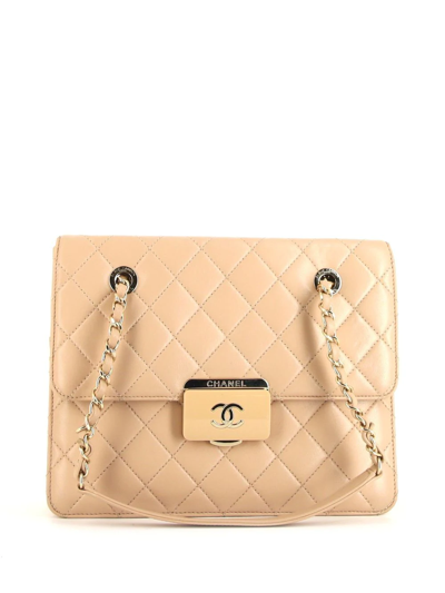 Pre-owned Chanel 2016 Diamond-quilted Front Flap Tote In 中性色