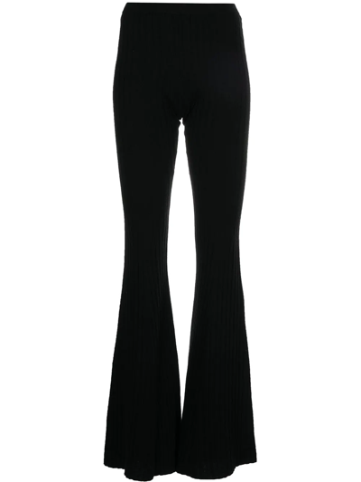 Versace Ribbed-knit Flared Trousers In Black | ModeSens