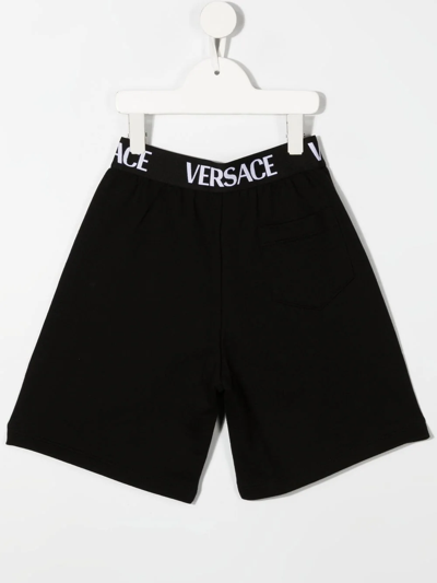 Shop Versace Logo-waistband Track Shorts In 黑色