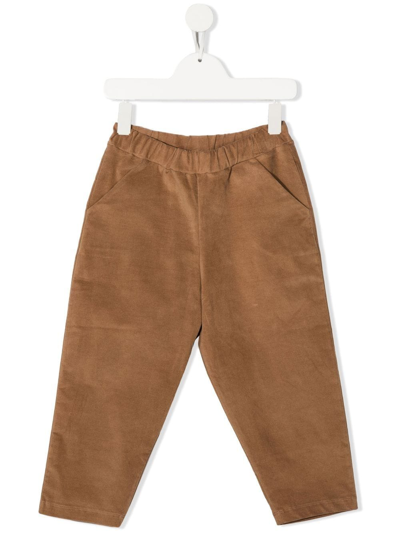 Shop Douuod Logo-patch Velvet Trousers In 褐色