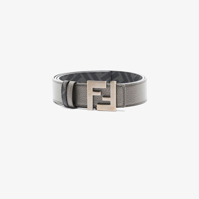 Shop Fendi Grey Logo Buckle Reversible Leather Belt