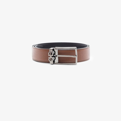 Ferragamo Stamped Leather Reversible Gancini Belt In Brown