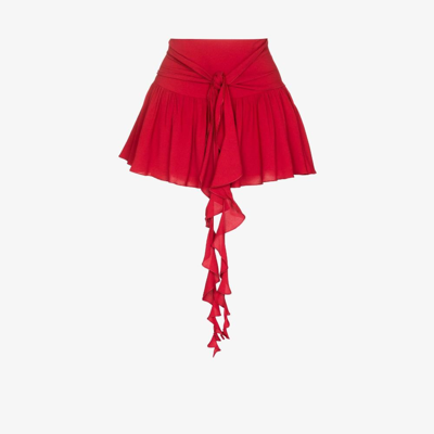 Shop Blumarine Red Tie Waist Ruffled Crêpe Mini Skirt