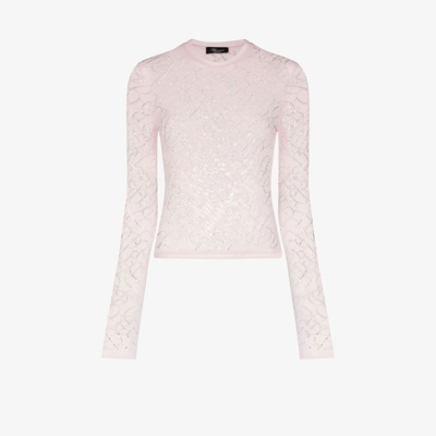 Shop Blumarine Pink Crystal Monogram Long Sleeve Top