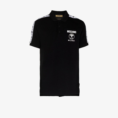 Shop Moschino Black Smiley Trim Cotton Polo Shirt