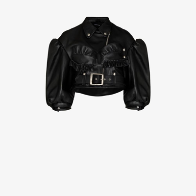 Shop Simone Rocha Cropped Leather Biker Jacket - Women's - Leather/viscose In Black