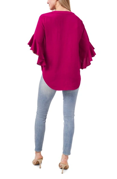 Shop Vince Camuto Flutter Sleeve Henley Blouse In Fuchsia Fury