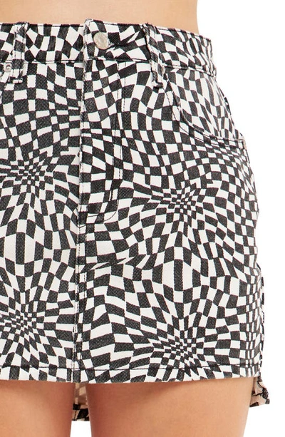 Grey Lab Warped Checkerboard Denim Miniskirt In Black/ White