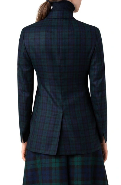 Shop Akris Plaid Long Double Breasted Cashmere Blazer In 057 Navy-gallus Green