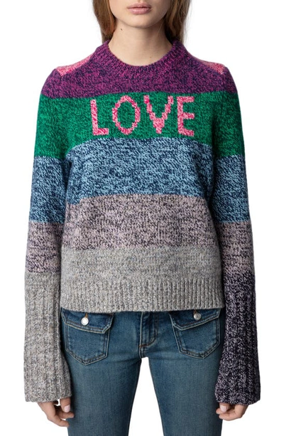 Shop Zadig & Voltaire Cyrka Stripe Cashmere & Wool Sweater In Fushia