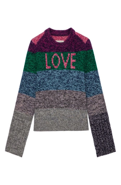 Shop Zadig & Voltaire Cyrka Stripe Cashmere & Wool Sweater In Fushia