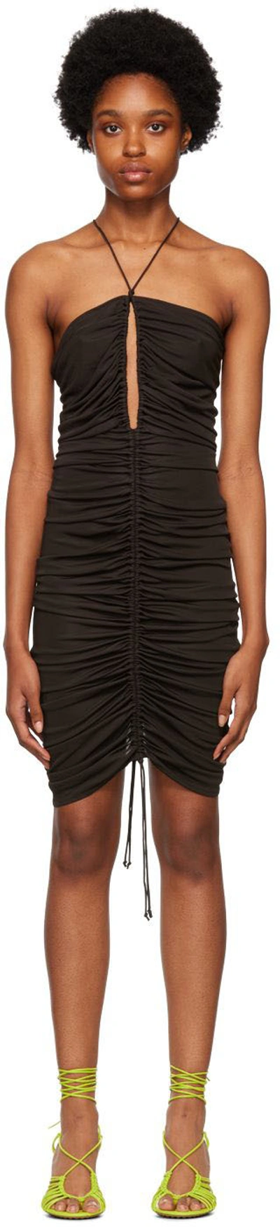 Bottega Veneta Ruched Cutout Halter Neck Jersey Dress In 2113 Fondant