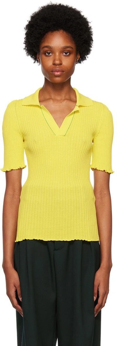 Bottega Veneta Ribbed Ruffled Cotton Polo Top In 7400 Sherbert