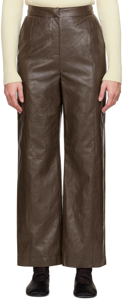 Shop Lvir Brown Grained Faux-leather Pants