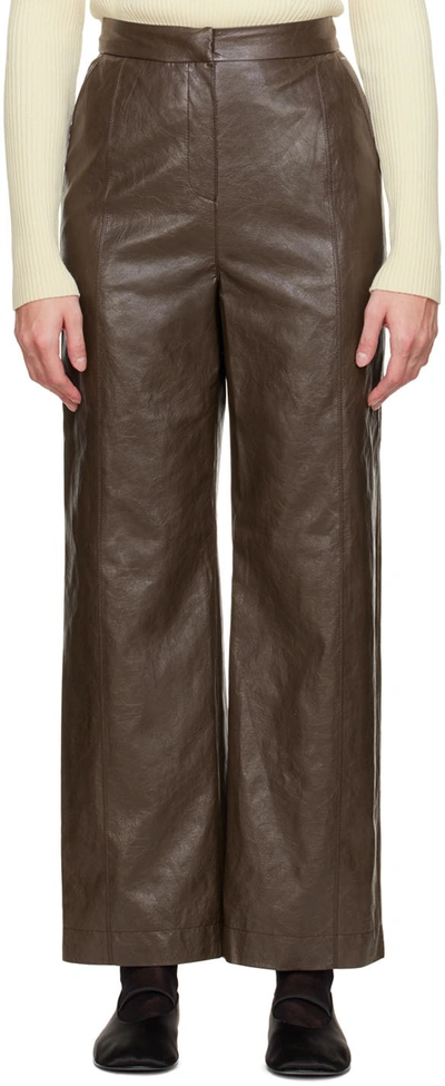 Lvir Brown Grained Faux-leather Pants In Brown