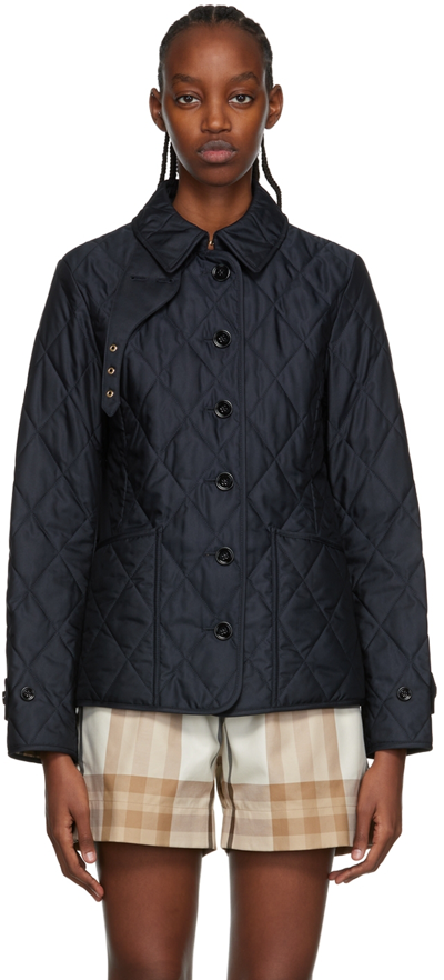 Shop Burberry Navy Quilted Jacket In Midnight