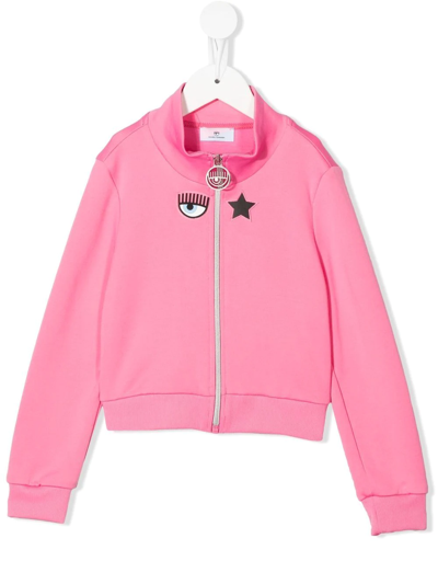 Chiara Ferragni Logo Patch Zip-up Jacket In Pink