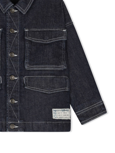 Shop Dolce & Gabbana Contrast-stitching Logo-patch Denim Jacket In Blue