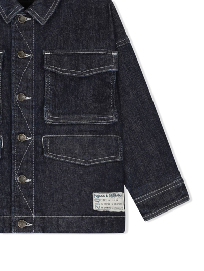 Dolce & Gabbana Contrast-stitching Logo-patch Denim Jacket In Blue