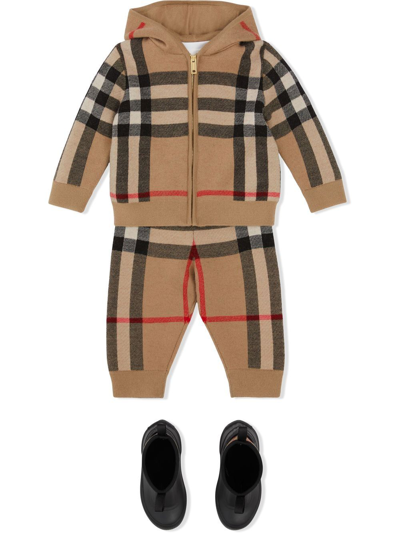 Shop Burberry Check-pattern Track Pants In Brown