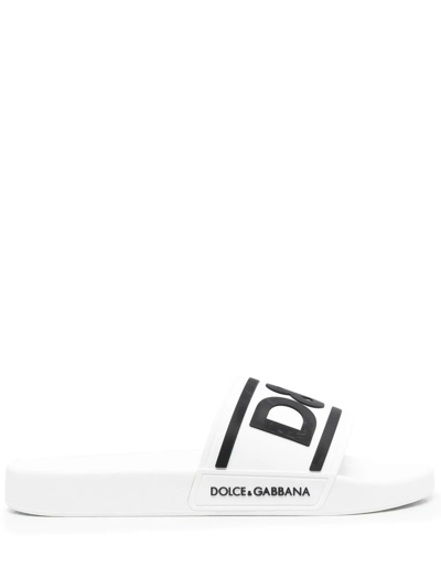 Shop Dolce & Gabbana Gomma Pool Slides In White