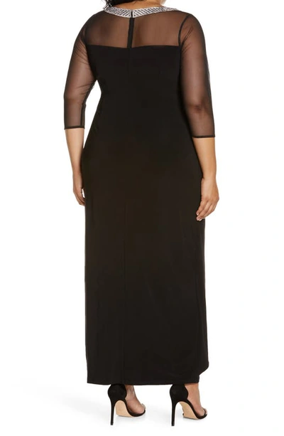 Shop Alex Evenings Illusion Sleeve Side Ruched Gown In Black