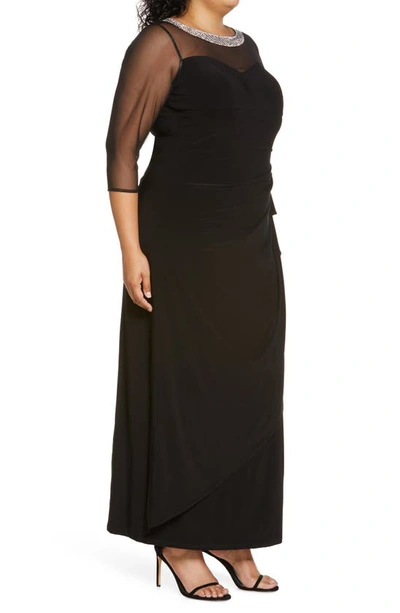 Shop Alex Evenings Illusion Sleeve Side Ruched Gown In Black
