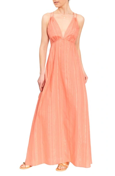 Shop Everyday Ritual Hazel Long Cotton Nightgown In Coral Shimmer