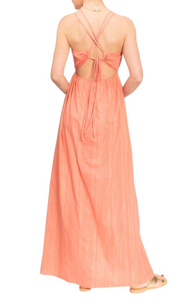 Shop Everyday Ritual Hazel Long Cotton Nightgown In Coral Shimmer