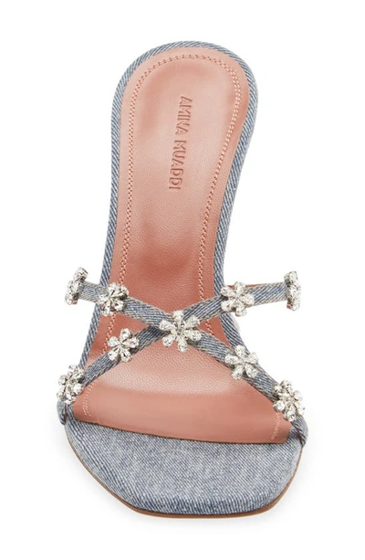 Shop Amina Muaddi Lily Crystal Embellished Slide Sandal In Denim Stone Wash