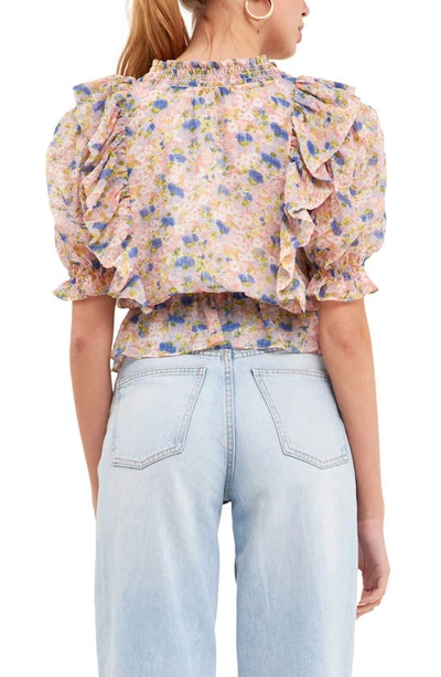 Endless Rose Smocked Ruffle Floral Blouse In Pink Multi