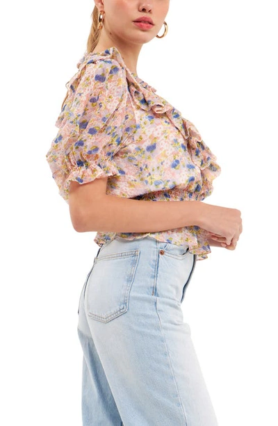 Endless Rose Smocked Ruffle Floral Blouse In Pink Multi