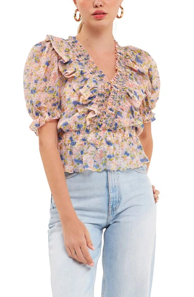 Endless Rose Smocked Ruffle Floral Blouse In Pink Multi
