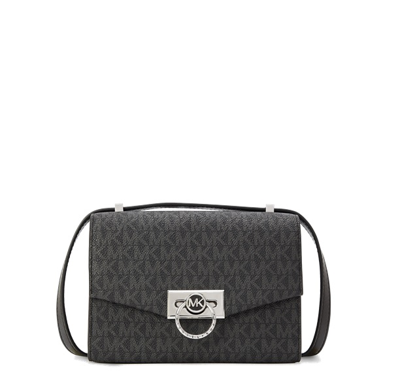 Shop Michael Kors Signature Logo Hendrix Crossbody Bag In Black