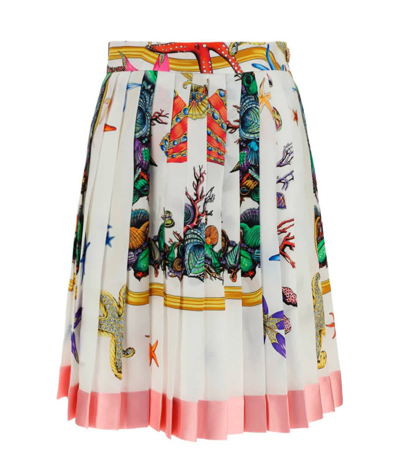 Shop Versace Ladies Seaworld Print Silk Skirt In White/print